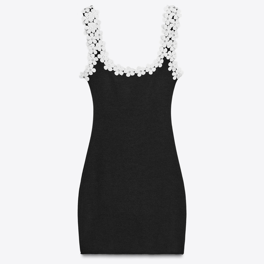 NWT Zara Black Dress with White Floral Trim Short dress
